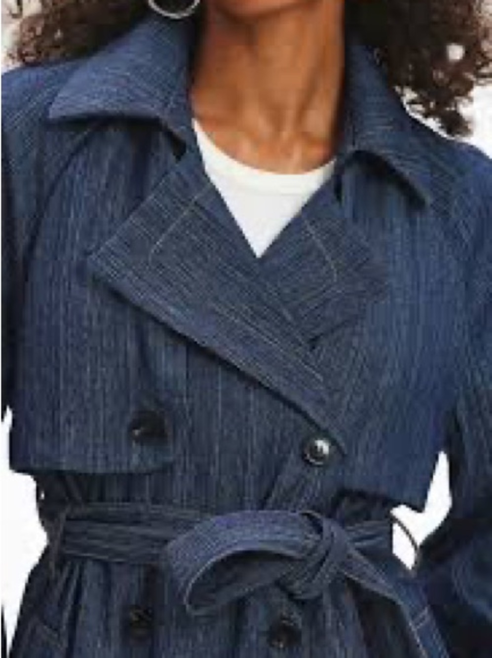 Dark Blue Denim-Style Double-Breasted Trench Coat - Picture 5 of 5